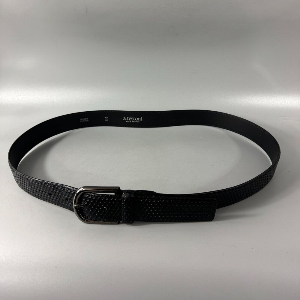 a. testoni Genuine Black Leather Belt, Size 40/100